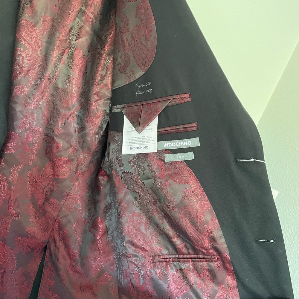 Indochino Luxury Men's NWT CUSTOM SIZE Suit Blazer 40R Black Red Wool Blend - Picture 5 of 9